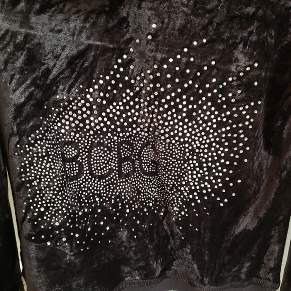 Vintage Y2K BCBGMaxazria Black Studded Spell Out Bling Velour Track Jacket M - Picture 6 of 7